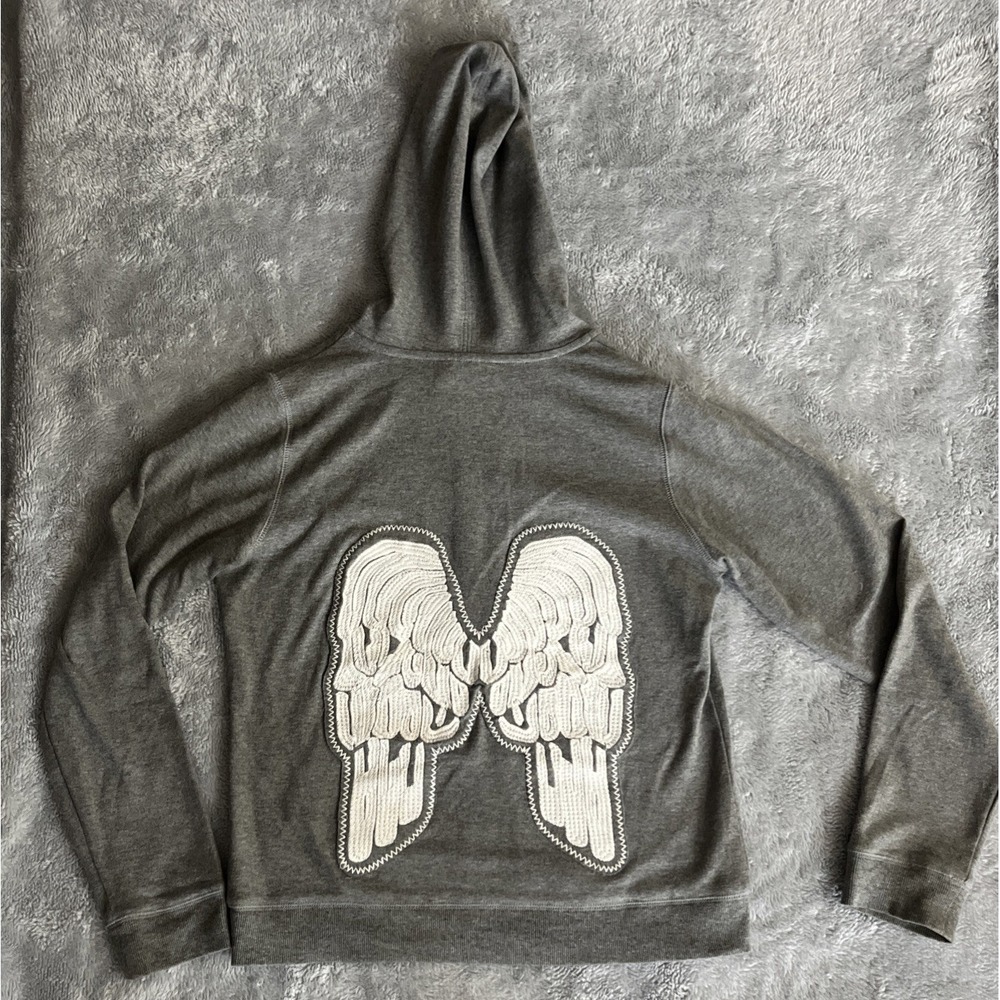 Romeo and Juliet Couture Gray Zip up Hoodie Youth Size L Angel Wings On Back